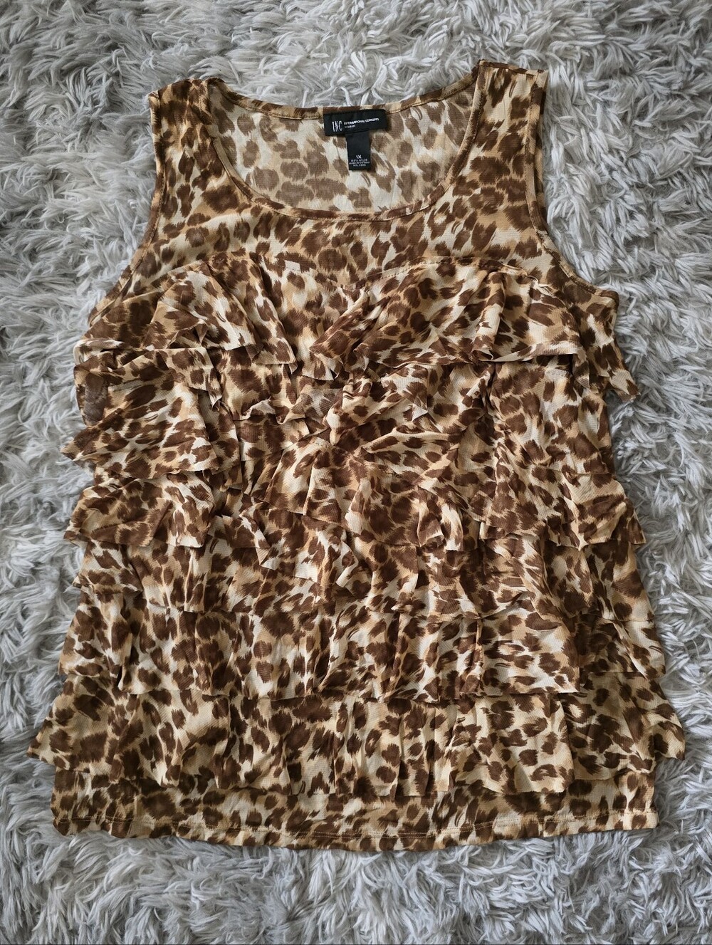 INC International Concepts Leopard Ruffle Tank Top - Size 1X